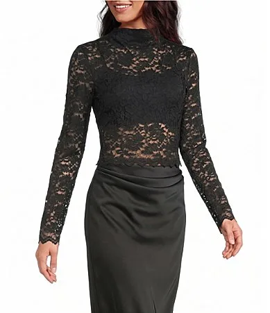 Lace Mock Neck Long Sleeve Coordinating Top