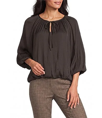 Modern Ease 3/4 Sleeve Split V Neck Tie Blouse by Investments