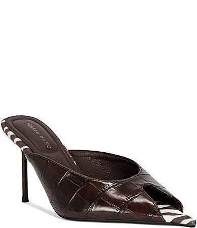Montserrat Croco Embossed Pointed Peep Toe Stiletto Dress Slides by Azalea Wang