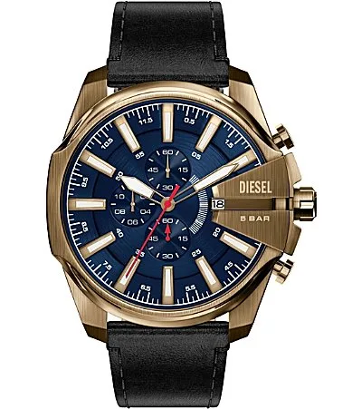 Mega Chief Slim Chronograph Black Leather Strap Watch by Diesel