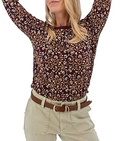 Bramblerose Floral Print Single Jersey Knit Crew Neck Long Sleeve Top by Aventura