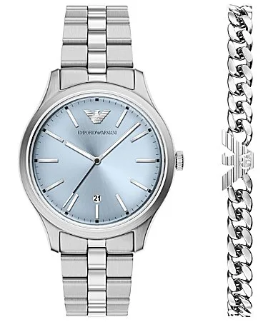 Emporio Armani Quartz Three-Hand Date Stainless Steel Watch Set by Armani