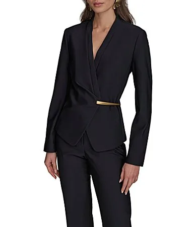 Collarless Wrap Hardware Jacket by Donna Karan