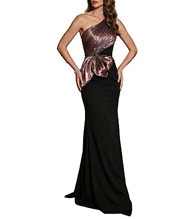 Organza One Shoulder Waist Detail Gown
