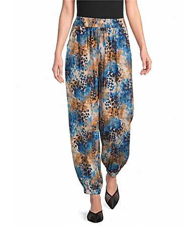 Animal Tie Dye Print Rayon Harem Ankle Pants by Calessa