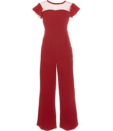 Flocked Mesh Polka Dot Jumpsuit by Honey and Rosie