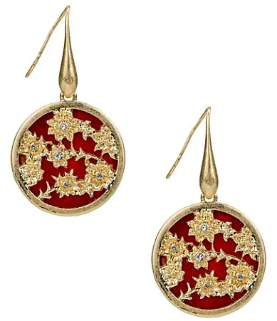 Round Red Flower Drop Earrings by Patricia Nash