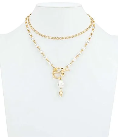 Multi Row Pearl Flower Long Pendant Necklace by Patricia Nash