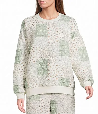 Multi Floral Patchwork Long Sleeve Coordinating Crewneck by Blu Pepper