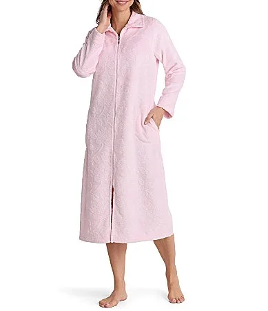 Solid Long Sleeve Funnel Neck Fleece French Terry Knit Long Zip Robe