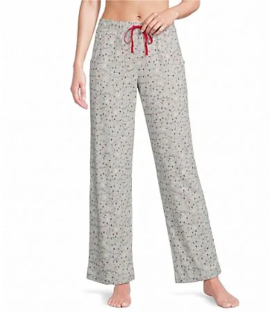 Holiday Lights Print Knit Drawstring Coordinating Sleep Pants