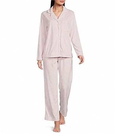 Arabesque Pink Long Sleeve Notch Collar Fleece Long Pajama Set
