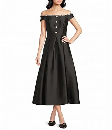 Off the Shoulder Mikado a Line Midi Dress by Karl Lagerfeld