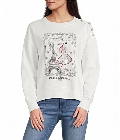 Scene Fleece Knit Crew Neck Long Sleeves Sweatshirt by Karl Lagerfeld