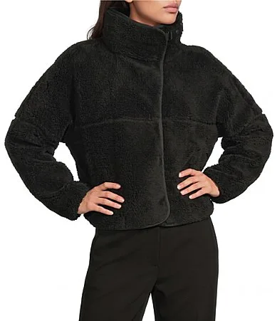 Plush Fleece Stand Collar Long Sleeve Jacket