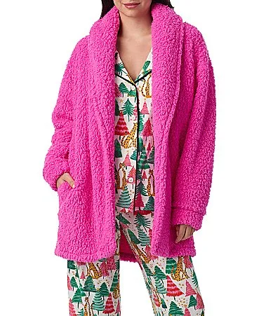 Solid Long Sleeve Shawl Collar Frosted Plush Jacket by Room Service
