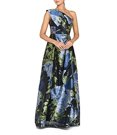 Organza Jacquard One Shoulder Gown