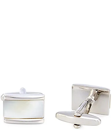 Murano Polished Silver Stone Mother of Pearl Center Cuff Links by Murano