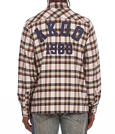 Logo Plaid Embroidered Signature Logo Woven Shirt by Akoo