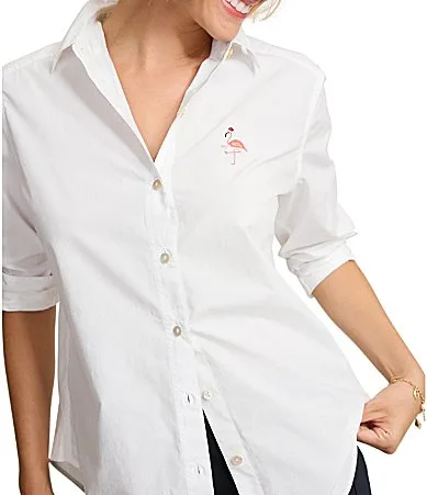 Hula Days Collection Woven Poplin Point Collar Long Sleeve Button Front Shirt by Tommy Bahama