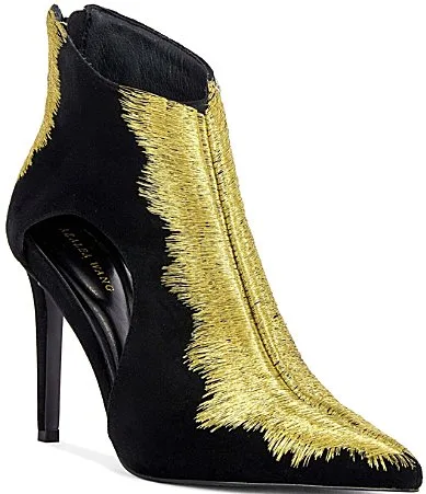 Zarae Metallic Embroidery Side Cut Out Pointed Toe Dress Booties by Azalea Wang