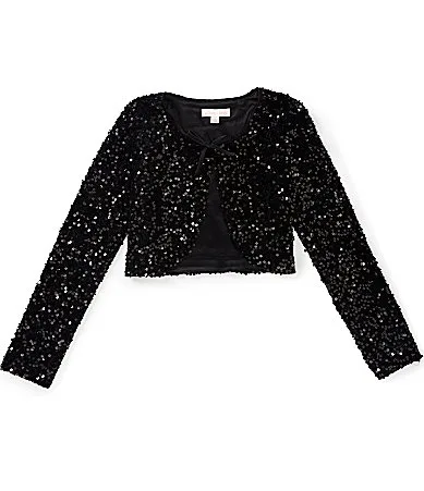 Long Sleeve Sequin Embellished Tie Front Jacket by Allison & Kelly
