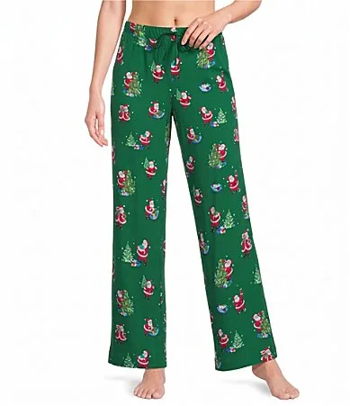 Classic Santa Print Knit Drawstring Coordinating Sleep Pants by Sleep Sense