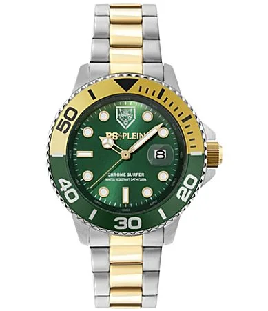 Chrome Surfer Analog Two Tone Stainless Steel Bracelet Watch by Philipp Plein