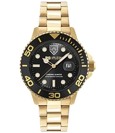 Chrome Surfer Analog Gold Tone Stainless Steel Bracelet Watch by Philipp Plein