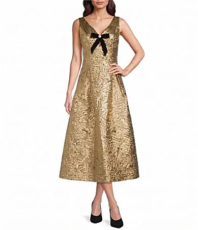 Sleeveless V Neck Jacquard Midi Dress by Karl Lagerfeld