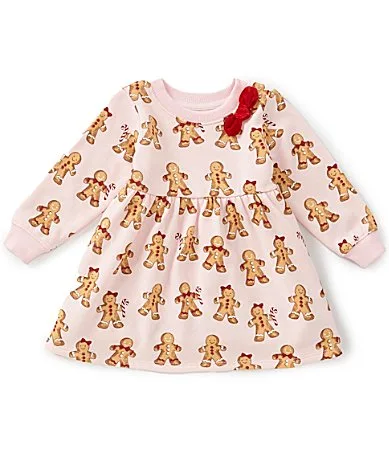Long Sleeve Gingerbread Man French Terry Sweatshirt Dress by Mud Pie