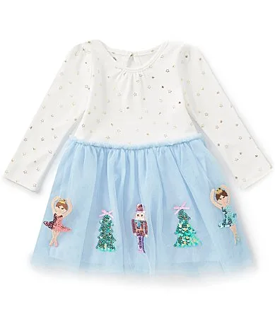 Long Sleeve Sequin Embellished Nutcracker Applique Dress by Mud Pie