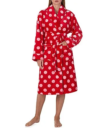 Dot Print Long Sleeve Shawl Collar Chenille Long Robe by kate spade