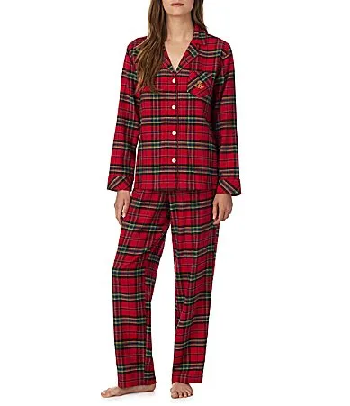 Lauren Ralph Lauren Blue Floral Print Notch Collar Long Sleeve Brushed Twill Pant Pajama Set by Ralph Lauren