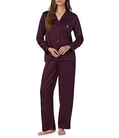 Lauren Ralph Lauren Sateen Long Sleeve Notch Collar Long Pajama Set by Ralph Lauren