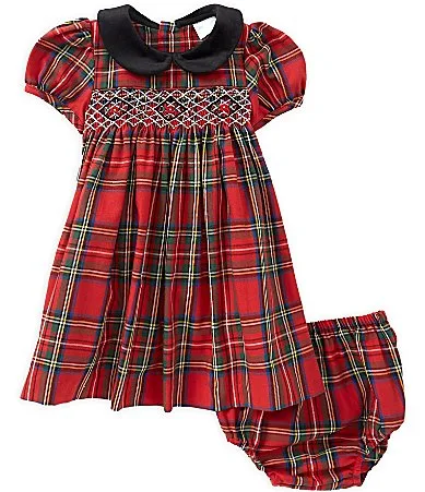 Peter Pan Collar Smocked Plaid Dress by Edgehill Collection