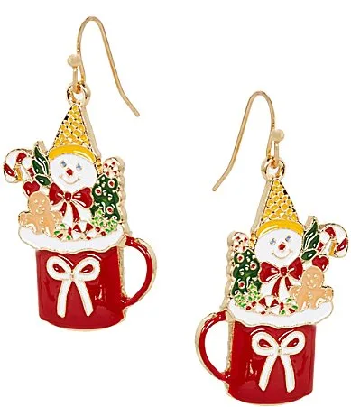 Mr. Bingle Christmas Mug Drop Earrings by Merry & Bright
