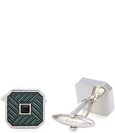 Diagonal Crystal Center Cuff Links by Murano