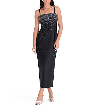 Embellished Square Neck Sleeveless Midi Dress by Siena