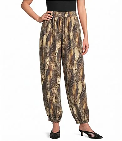 Animal Print Coordinating Harem Ankle Pants by Calessa