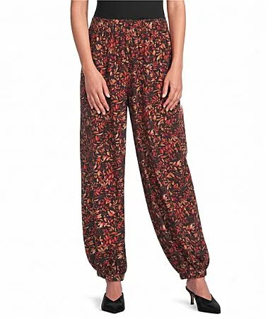Leaf Print Coordinating Harem Ankle Pants by Calessa