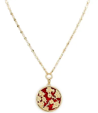 Round Red Flower Short Pendant Necklace by Patricia Nash