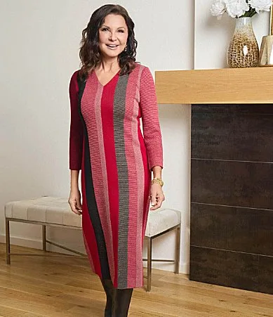 Ming Wang x Anna Marie Lurex Jacquard Metallic Knit Striped Midi Dress by Ming Wang