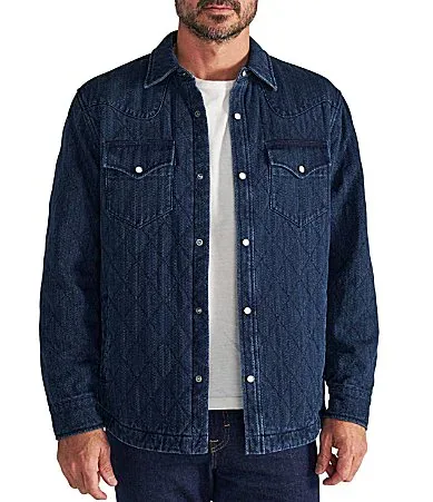 Quilted Herringbone Shacket Indigo Jacket by Tecovas