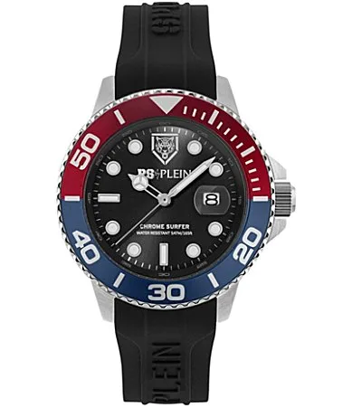 Chrome Surfer Analog Silicone Strap Watch by Philipp Plein