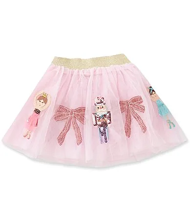 Sequin-Embellished Ballerina Toy Soldier Bow Applique Mesh Tutu Skirt by Mud Pie
