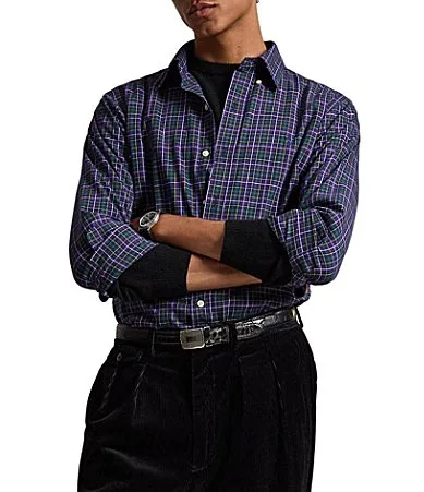 Classic Fit Plaid Brushed Twill Long Sleeve Woven Shirt
