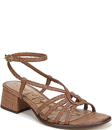 Fletcher Braided Raffia Ankle Strap Block Heel Sandals by Sam Edelman