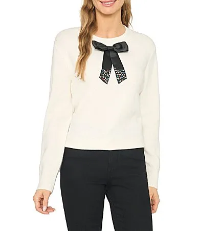 Short Sleeve Crew Neck Bow Detail Sweater