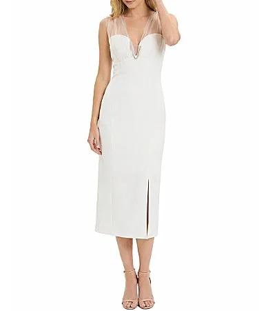 Deep V Illusion Neck Sheer Mesh Midi Dress